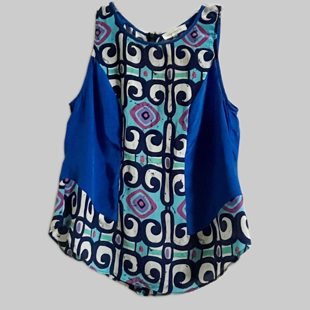 Sugarlips Royal Blue & White Graphic Silk Tank Top – Size S